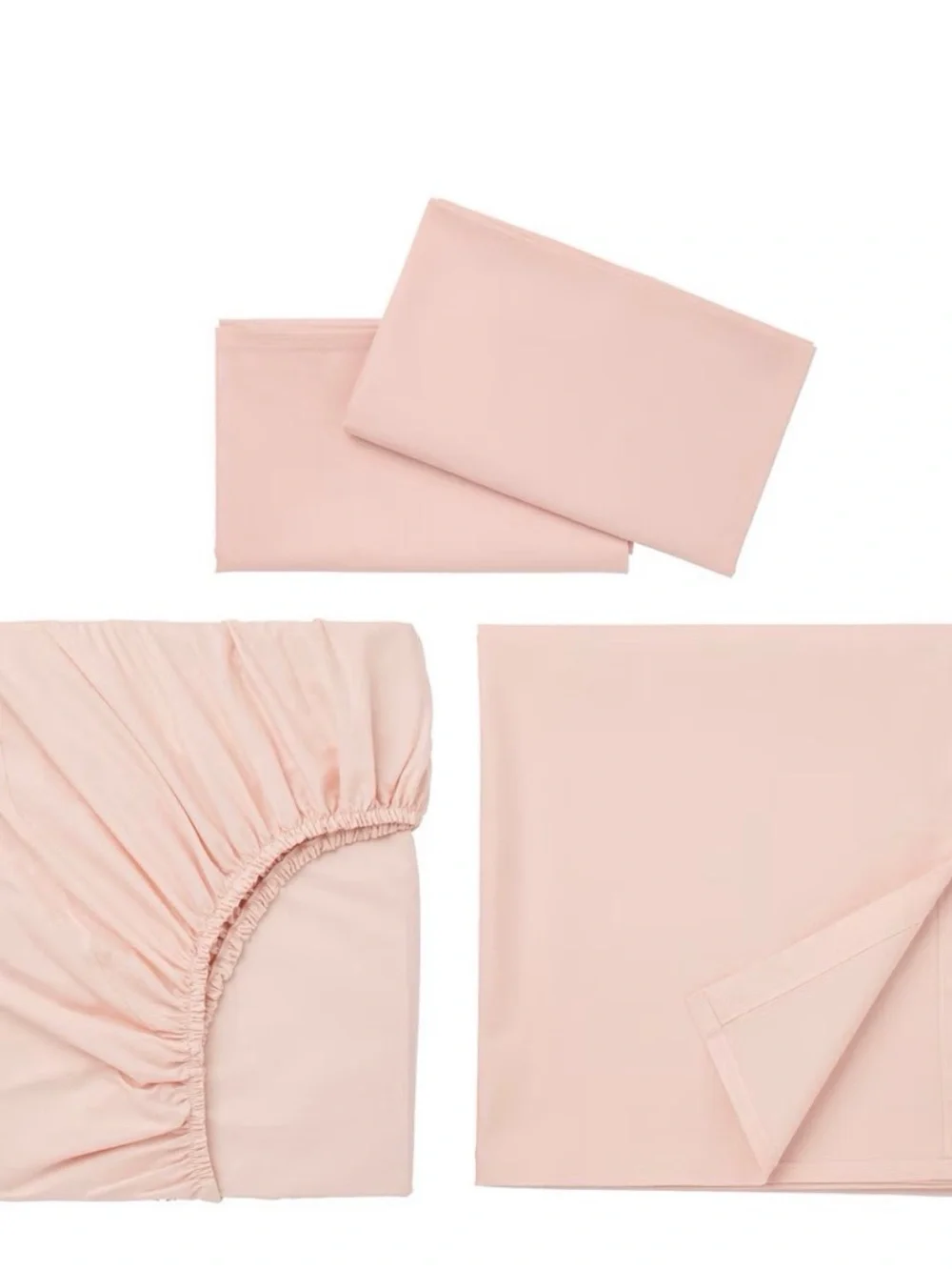 IKEA blush Bedding Set. King size fitted and flat sheets with 2 cases